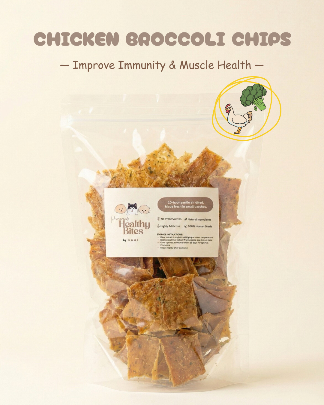 Functional Treats: Broccoli + Chicken Chips – Ummi Pet House